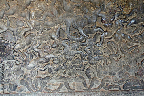 Langka battle, carved  bas relief from Ramayana photo