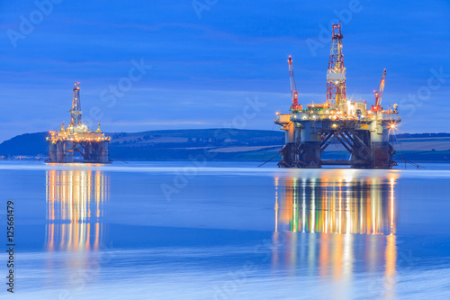 Semi Submersible Oil Rig during Sunrise at Cromarty Firth  photo