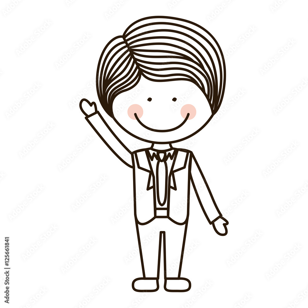 silhouette boy with raised hand and formal suit vector illustration silhouette boy with raised hand and formal suit vector illustration