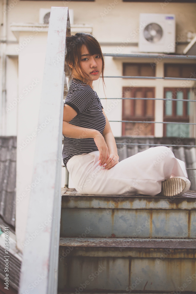 Portrait of thai china adult beautiful girl relax time, in Vintage Style Portrait of thai china adult beautiful girl relax time, in Vintage Style