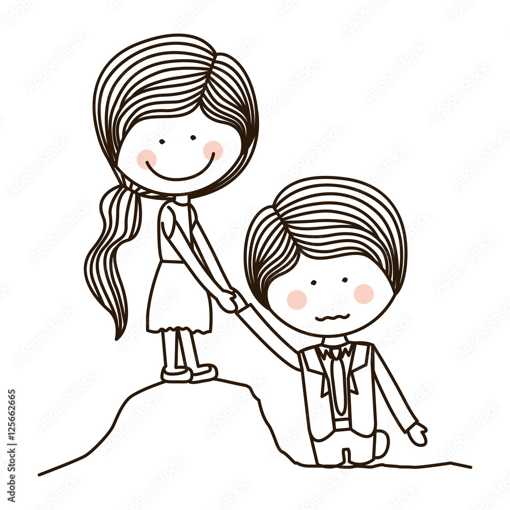 silhouette girl saving boy on quicksand vector illustration silhouette girl saving boy on quicksand vector illustration