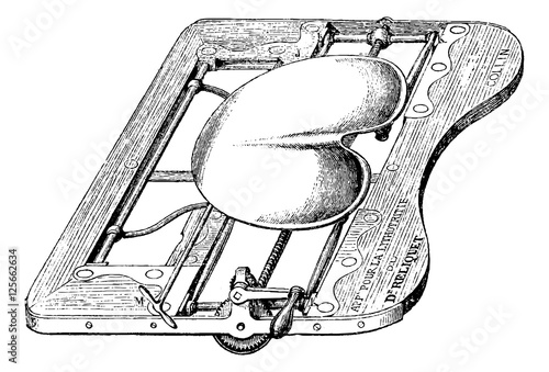 Apparatus for lithotripsy, the seat being lower, vintage engravi