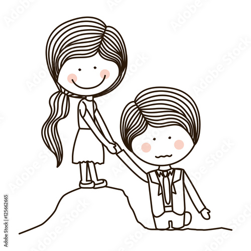 silhouette girl saving boy on quicksand vector illustration