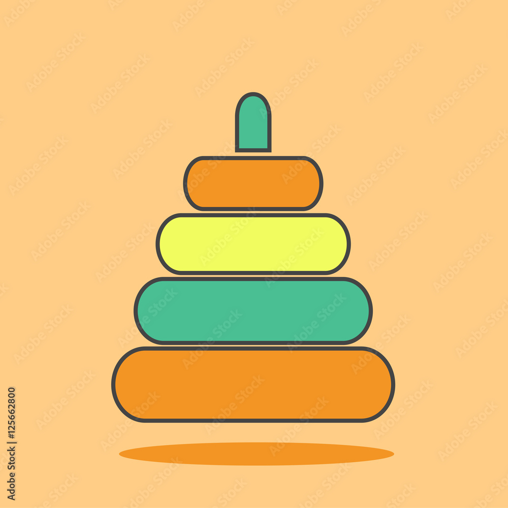 Baby toys pyramid cute icon in trendy flat style isolated on color background. Baby symbol for your design, logo, UI. Vector illustration, EPS10. Line colored style. Baby toys pyramid cute icon in trendy flat style isolated on color background. Baby symbol for your design, logo, UI. Vector illustration, EPS10. Line colored style.