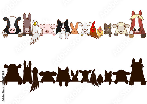Stampa su tela farm animals border with silhouette