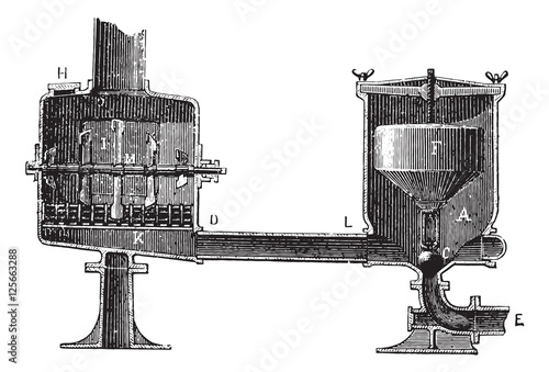 Cutting devices receptor and spillway, vintage engraving.