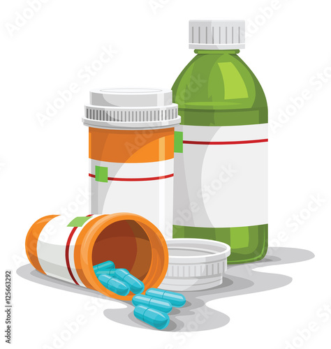 Vector of prescription capsule and bottles.