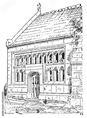 Ossuary, vintage engraving.