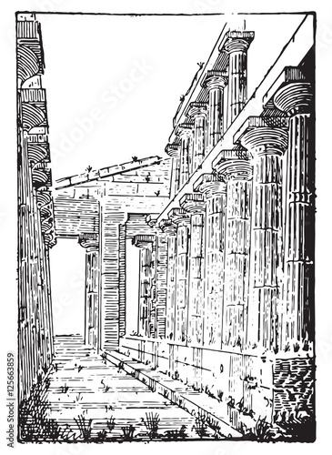 The Temple of Neptune or Temple of Hera II at Paestum, vintage e
