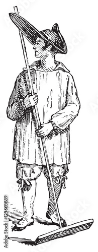 Paludier or Salt harvester, vintage engraving.