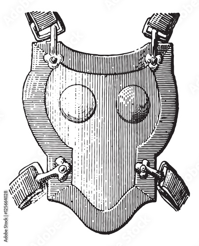 Breastplate armor, vintage engraving.