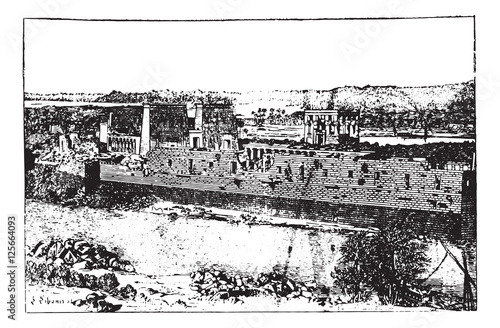 Philae, vintage engraving.