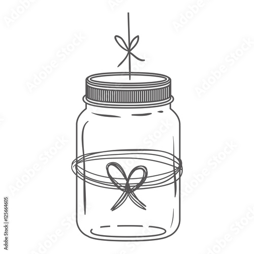 silhouette glass jar with thread in bow shape vector illustration