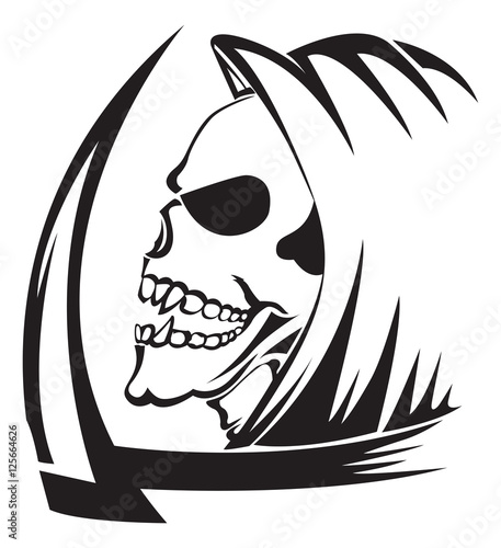 Tattoo of a grim reaper with scythe, vintage engraving.