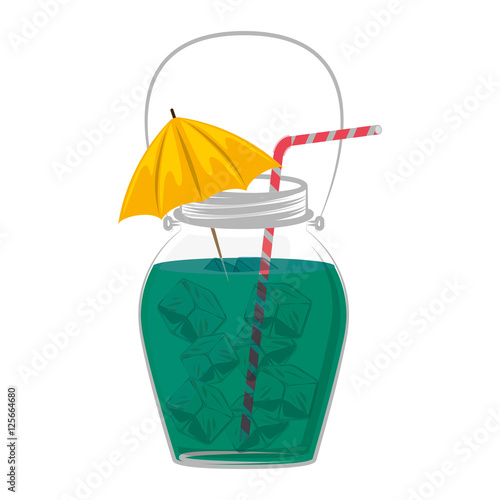 cocktail drink decorated with umbrella and ice cubes vector illustration
