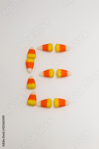 Letter E made from Candy Corn