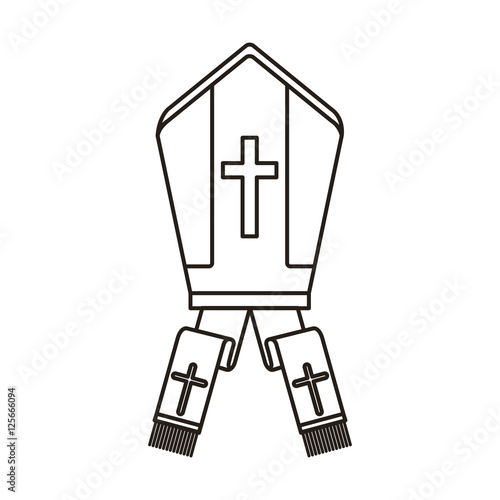 pope hat with religious cross icon over white background. vector illustration