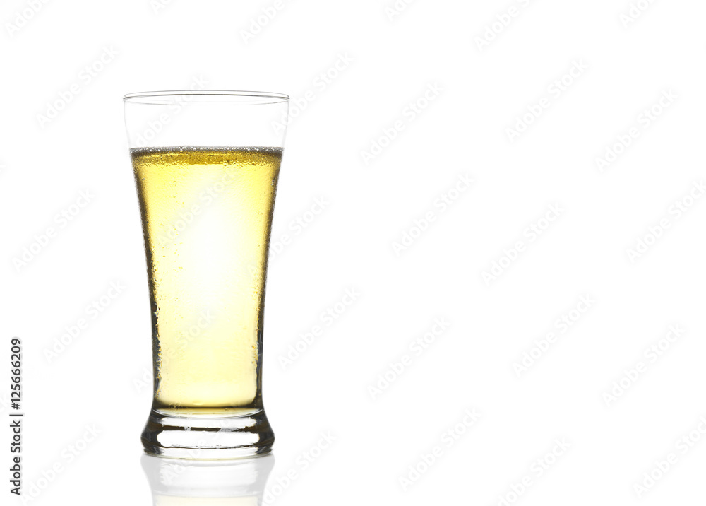 frosty light beer in clear glass with steam for winter drink or frosty light beer in clear glass with steam for winter drink or