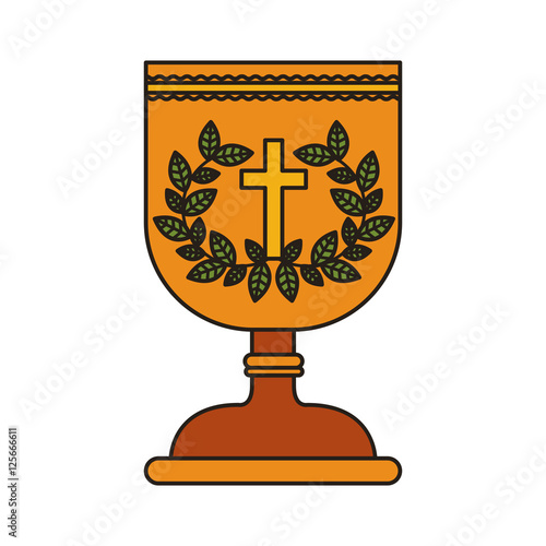 gold holy grail with cross. religion catholic and christianity icon. vector illustration