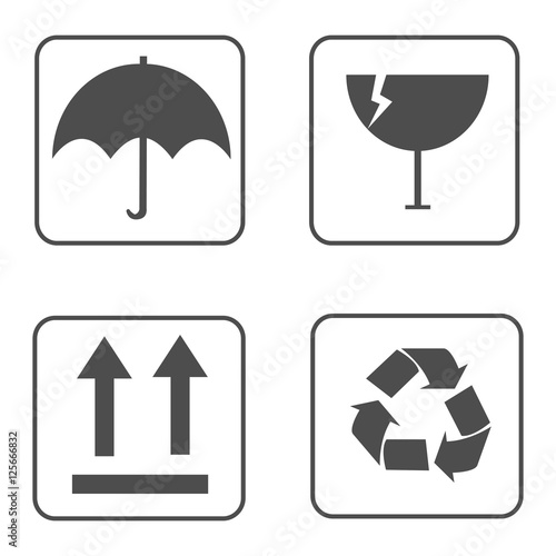 fragile symbol and packing box icon vector
