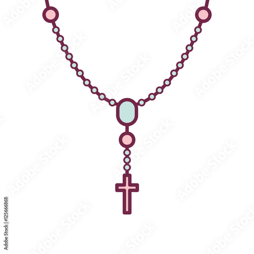 holy rosary with religious cross over white background. vector illustration