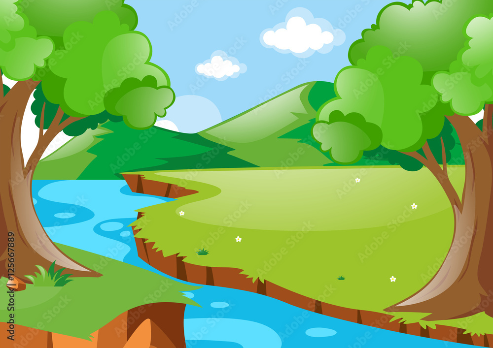 Fototapeta premium Scene with river in the woods