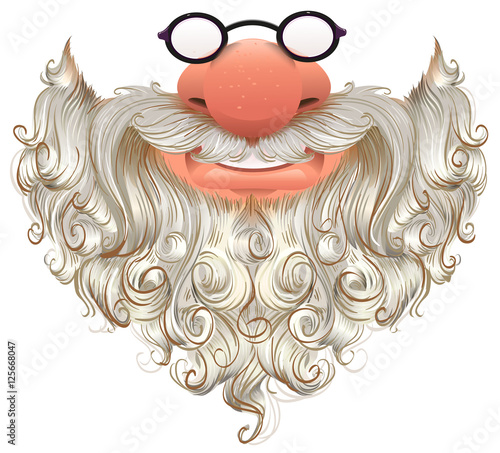Santa mask. White beard, glasses and nose