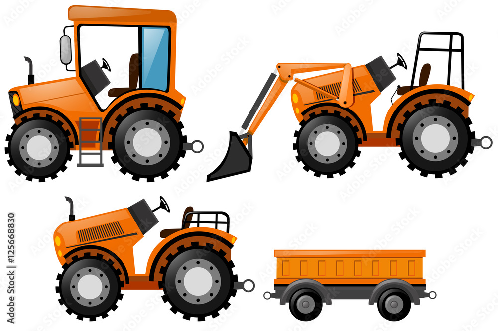 Orange tractor and bulldozer