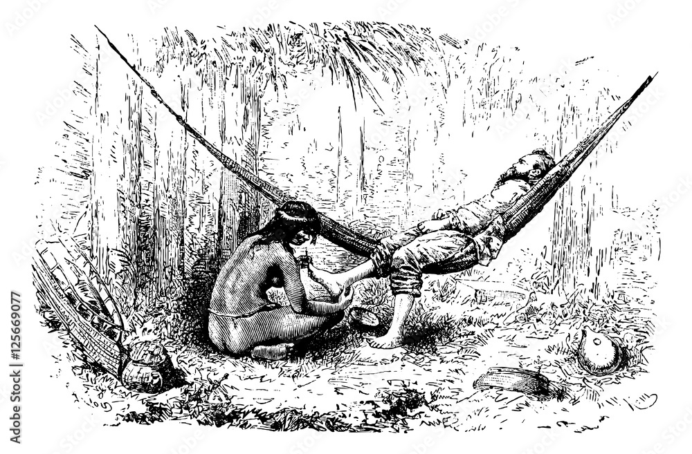 Native Woman Removing Jiggers From Feet in Oiapoque, Brazil, vin Stock