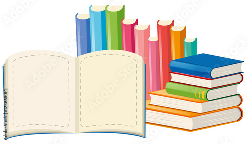 Many books on white background