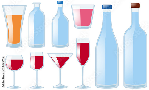 Different types of glasses and bottles