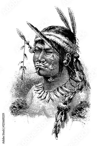 Coreguaje Indian of Amazonas, Brazil, vintage engraving