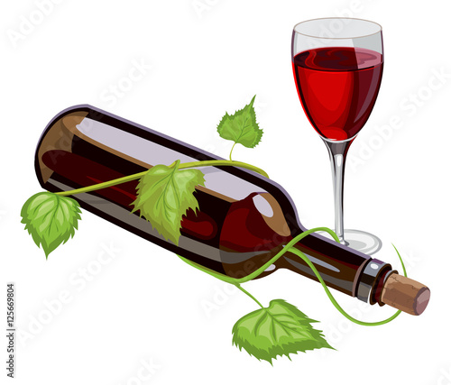 Vector of wine bottle and glass.