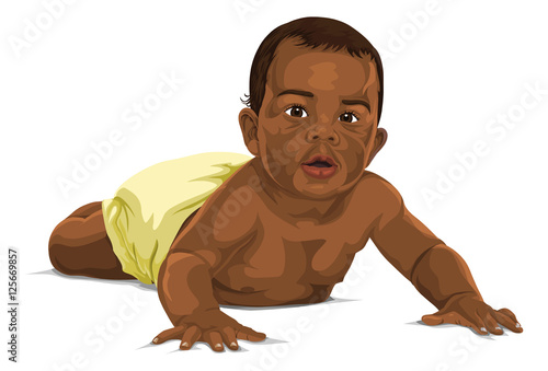 Vector of black baby boy crawling.
