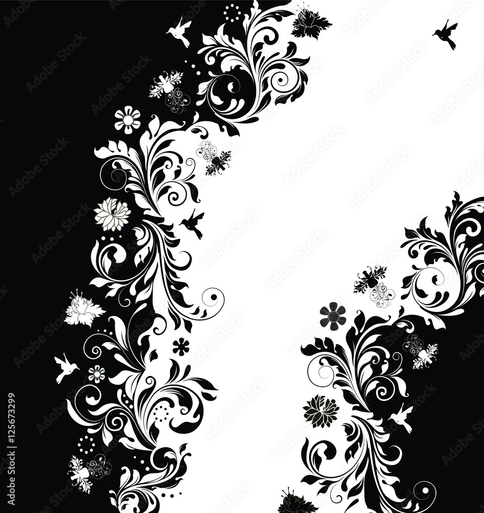 Vintage invitation card with ornate elegant retro abstract floral