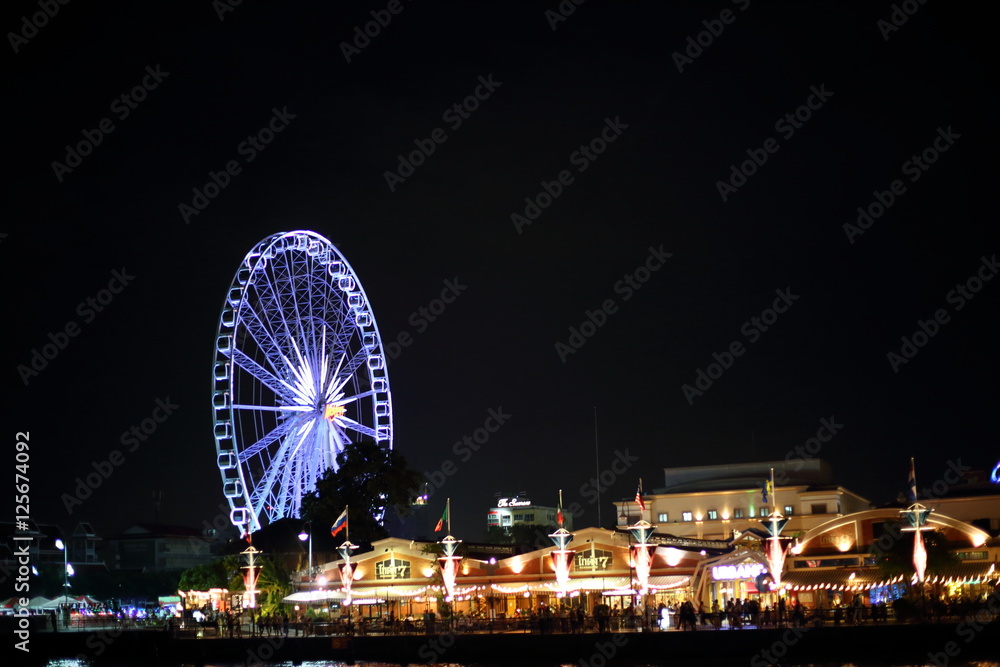 ferris wheel at Asiatique The Riverfront in Bangkok, Thailand.