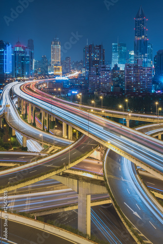 Aerial View of Shanghai overpass at Night in China.