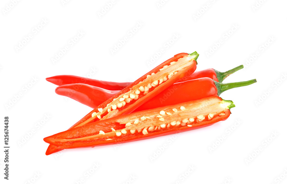 Naklejka premium Red chili peppers on white background