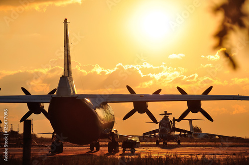 Airplane at sunset