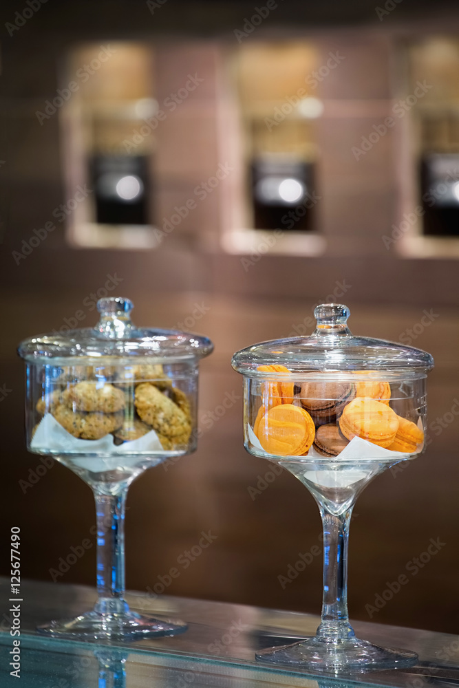 Fototapeta premium Cookies inside glass jars
