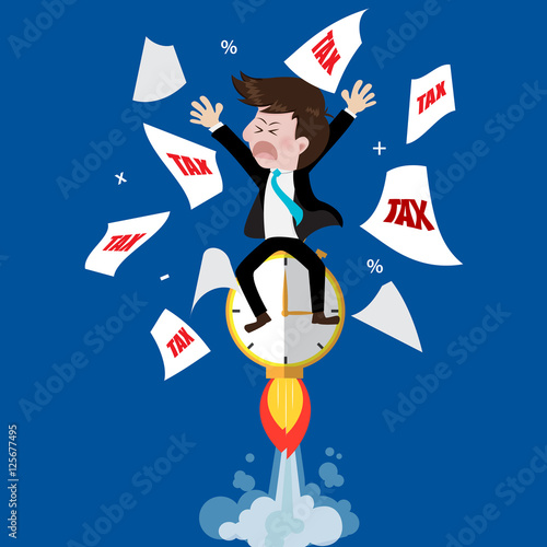 Businessman crazy  with  tax time.Vector illustration business cartoon concept.