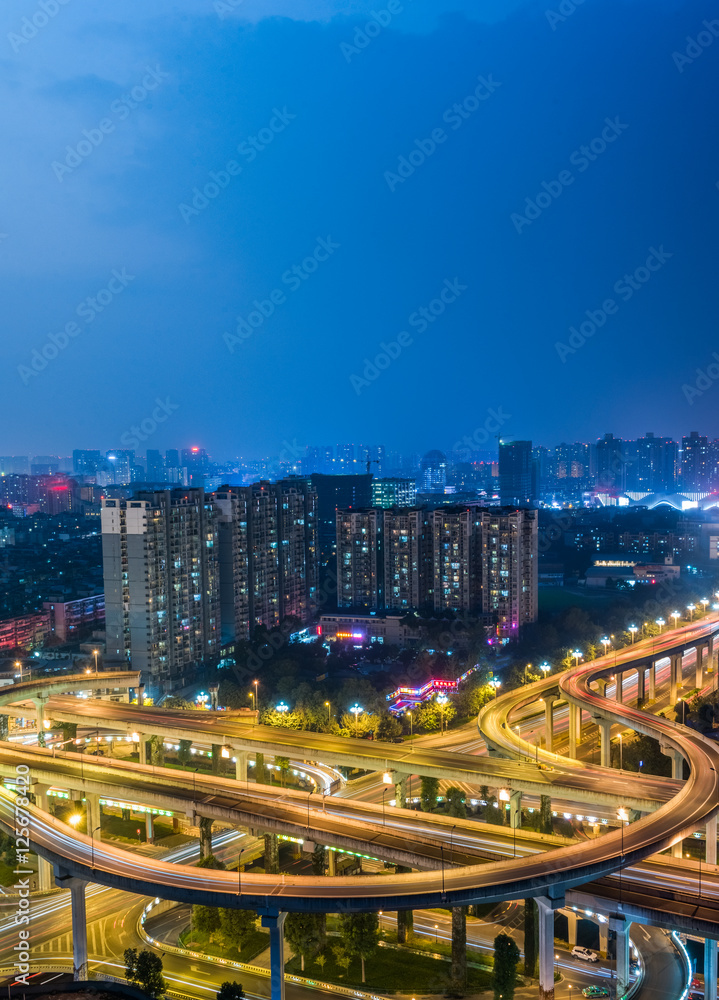 Aerial View of Chengdu overpass at Night.