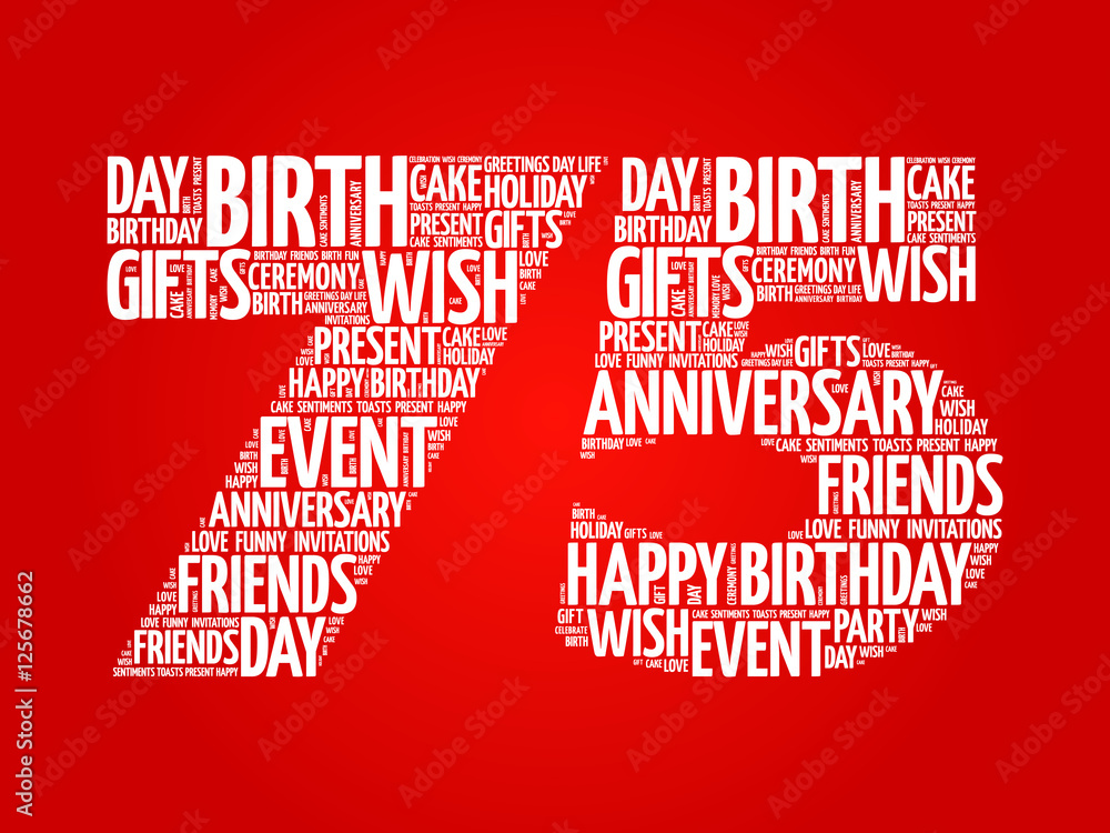 75th Text Happy 75th birthday word cloud collage concept Stock Vector | Adobe Stock