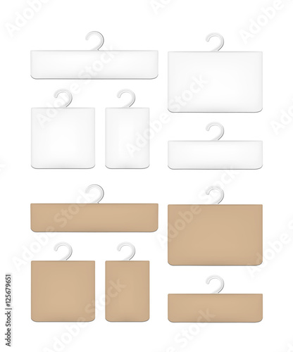 Realistic white and brown paper packaging box with hanger