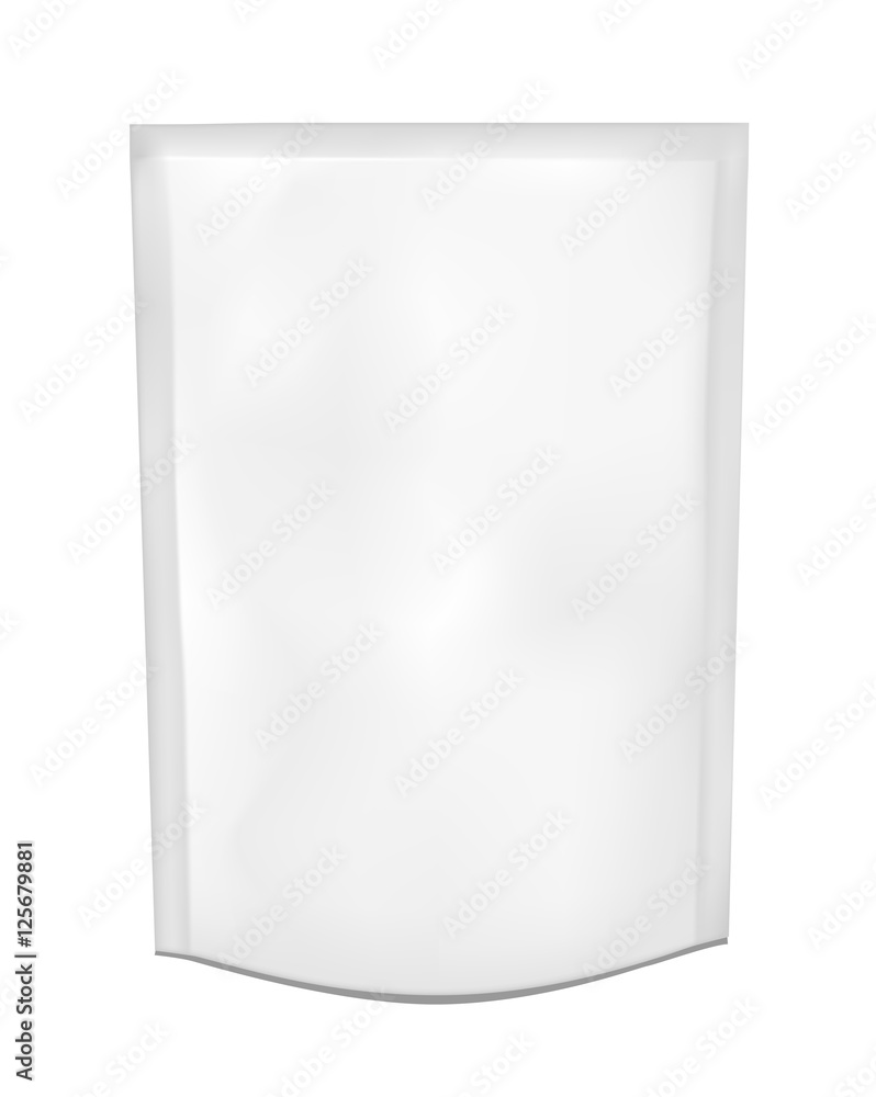 White empty plastic packaging. Blank foil sachet for food White empty plastic packaging. Blank foil sachet for food