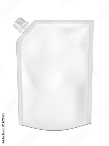 White empty plastic packaging with cap. Blank foil sachet