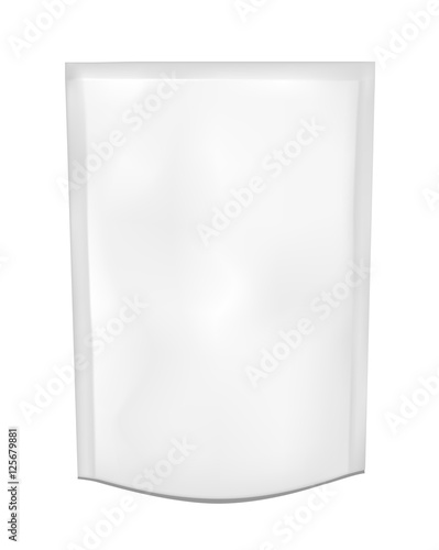 White empty plastic packaging. Blank foil sachet for food