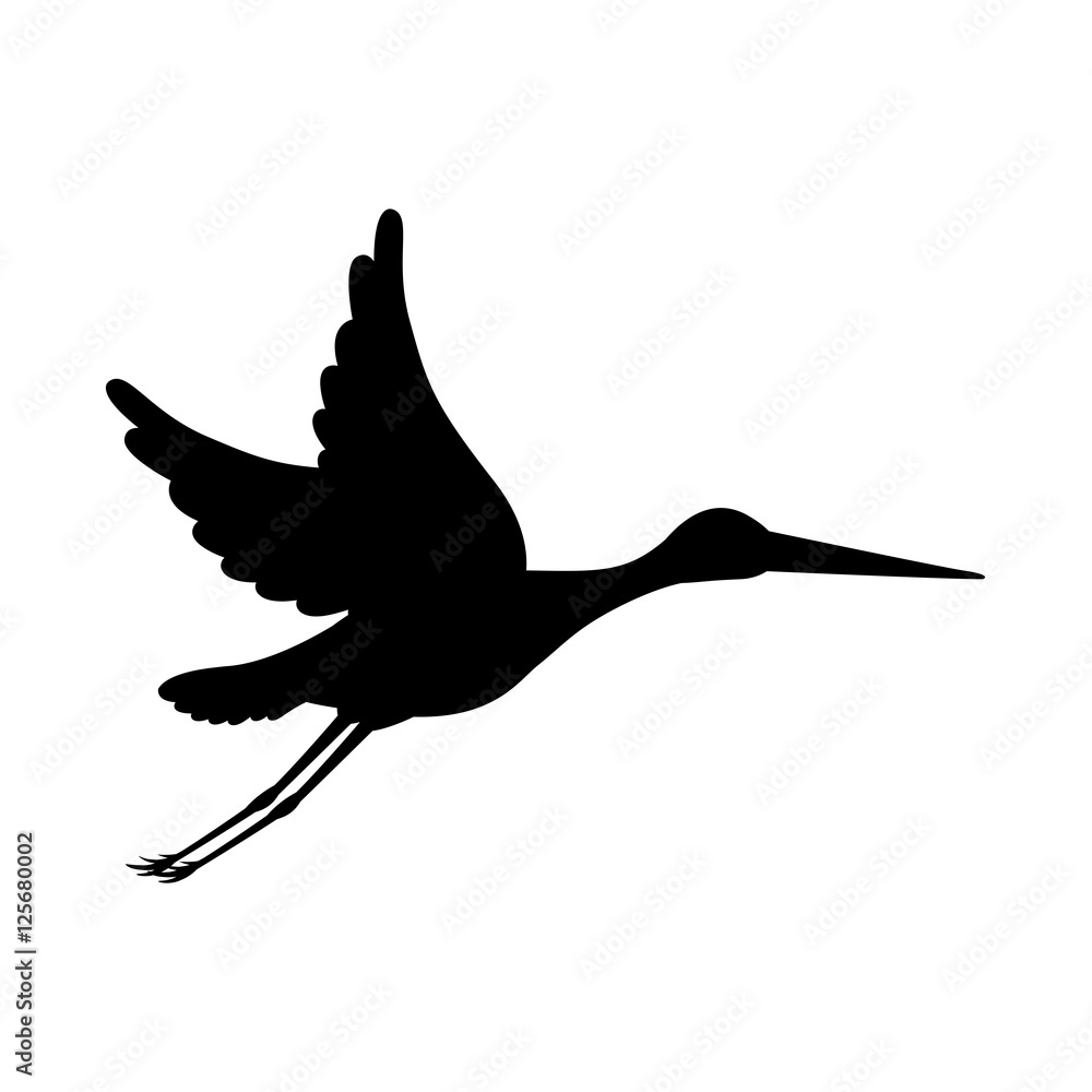 Fototapeta premium silhouette of stork bird flying icon over white background. vector illustration