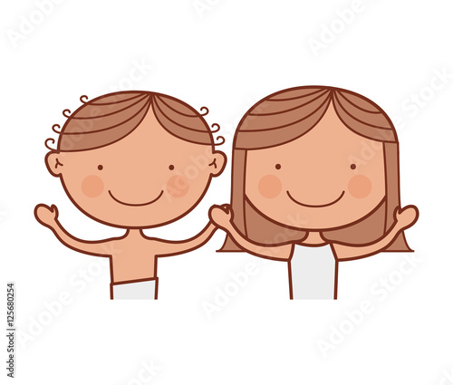 cartoon couple of boy and girl smiling over white background. vector illustration