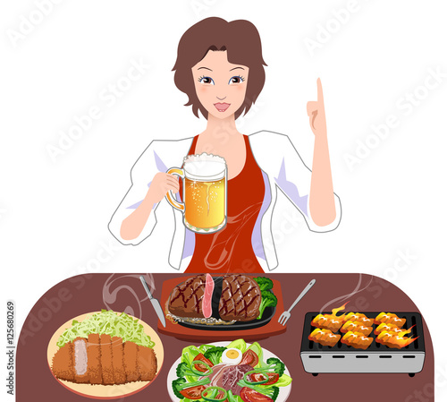 ステーキを食べる女性